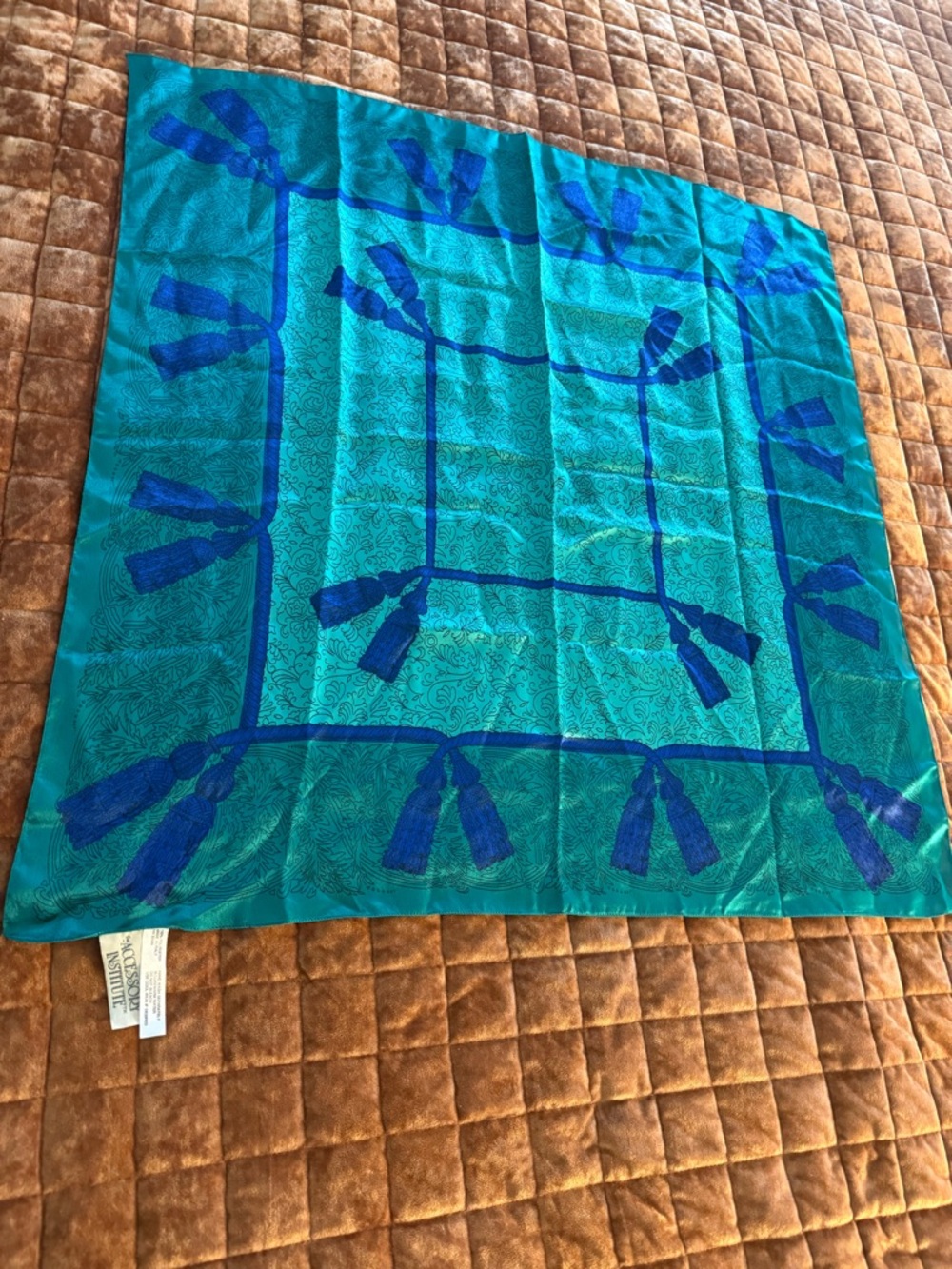 The Accessory Institute Scarf Green/ Blue Print Made Italy 30x30